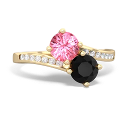 Lab Pink Sapphire Channel Set Two Stone 14K Yellow Gold ring R5303