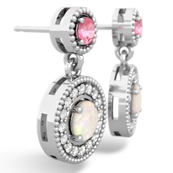 Lab Pink Sapphire Halo Dangle 14K White Gold earrings E5319