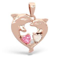 Lab Pink Sapphire Dolphin Heart 14K Rose Gold pendant P5820