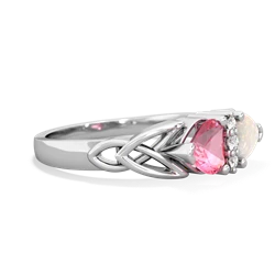 Lab Pink Sapphire Celtic Knot Double Heart 14K White Gold ring R5040