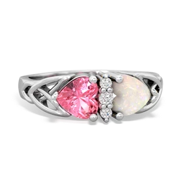 Lab Pink Sapphire Celtic Knot Double Heart 14K White Gold ring R5040