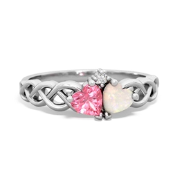 Lab Pink Sapphire Heart To Heart Braid 14K White Gold ring R5870