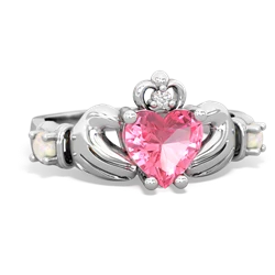 Lab Pink Sapphire Claddagh Keepsake 14K White Gold ring R5245