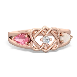 Lab Pink Sapphire Hearts Intertwined 14K Rose Gold ring R5880