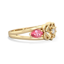 Lab Pink Sapphire Hearts Intertwined 14K Yellow Gold ring R5880