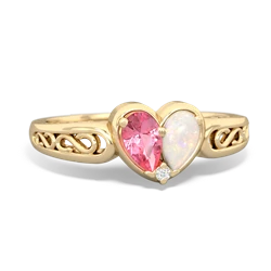 Lab Pink Sapphire Filligree 'One Heart' 14K Yellow Gold ring R5070