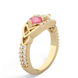 Lab Pink Sapphire Sparkling Celtic Knot 14K Yellow Gold ring R2645