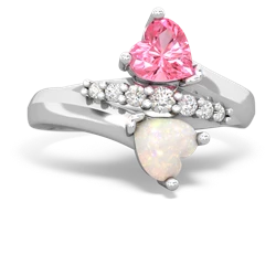 Lab Pink Sapphire Heart To Heart 14K White Gold ring R2064