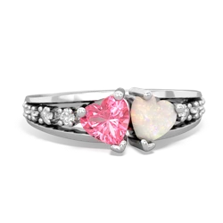 Lab Pink Sapphire Heart To Heart 14K White Gold ring R3342