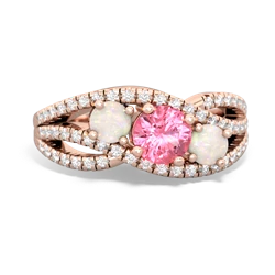 Lab Pink Sapphire Three Stone Aurora 14K Rose Gold ring R3080