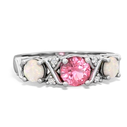 Lab Pink Sapphire Hugs And Kisses 14K White Gold ring R5016