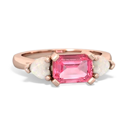 Lab Pink Sapphire Three Stone 14K Rose Gold ring R5235