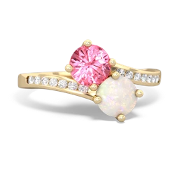 Lab Pink Sapphire Channel Set Two Stone 14K Yellow Gold ring R5303