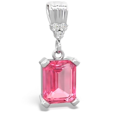 Lab Pink Sapphire Art Deco Dangle 14K White Gold pendant P1937