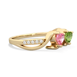 Lab Pink Sapphire Side By Side 14K Yellow Gold ring R3090