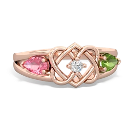 Lab Pink Sapphire Hearts Intertwined 14K Rose Gold ring R5880