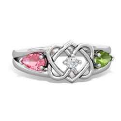 Lab Pink Sapphire Hearts Intertwined 14K White Gold ring R5880