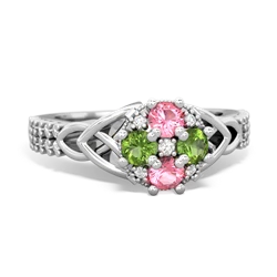 Lab Pink Sapphire Celtic Knot Cluster Engagement 14K White Gold ring R26443RD