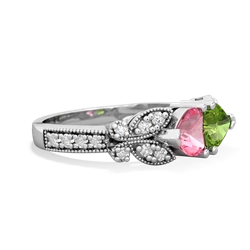 Lab Pink Sapphire Diamond Butterflies 14K White Gold ring R5601