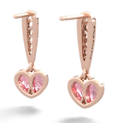 Lab Pink Sapphire Filligree Heart 14K Rose Gold earrings E5070