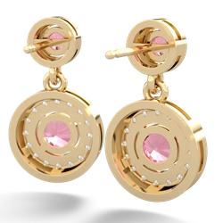 Lab Pink Sapphire Halo Dangle 14K Yellow Gold earrings E5319