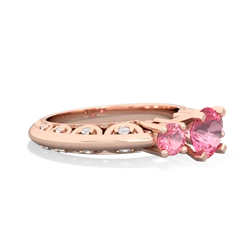 Lab Pink Sapphire Art Deco Eternal Embrace Engagement 14K Rose Gold ring C2003