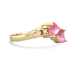 Lab Pink Sapphire Snuggling Hearts 14K Yellow Gold ring R2178