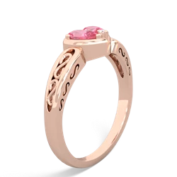 Lab Pink Sapphire Filligree 'One Heart' 14K Rose Gold ring R5070