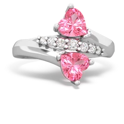 Lab Pink Sapphire Heart To Heart 14K White Gold ring R2064