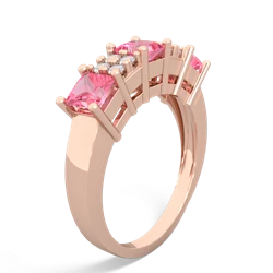 Lab Ruby Three Stone Diamond Cluster 14K Rose Gold ring R2592