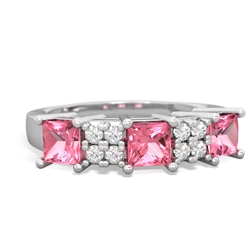 Lab Ruby Three Stone Diamond Cluster 14K White Gold ring R2592