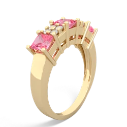 Lab Pink Sapphire Three Stone Diamond Cluster 14K Yellow Gold ring R2592