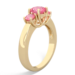 Ruby Three Stone Round Trellis 14K Yellow Gold ring R4018