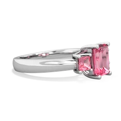 Pink Tourmaline Three Stone Emerald-Cut Trellis 14K White Gold ring R4021