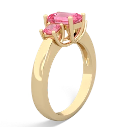 Pink Tourmaline Three Stone Emerald-Cut Trellis 14K Yellow Gold ring R4021