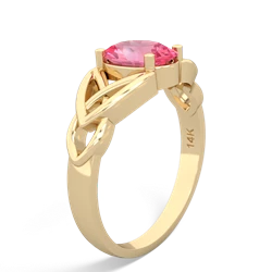 Lab Pink Sapphire Celtic Trinity Knot 14K Yellow Gold ring R2389