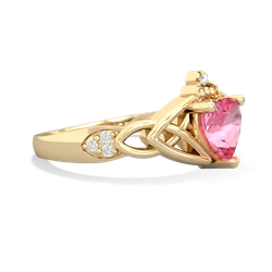 Lab Pink Sapphire Claddagh Celtic Knot Diamond 14K Yellow Gold ring R5001