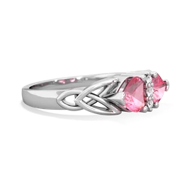 Lab Pink Sapphire Celtic Knot Double Heart 14K White Gold ring R5040