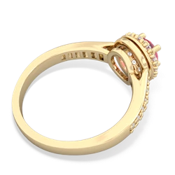 Lab Pink Sapphire Diamond Halo 14K Yellow Gold ring R5370