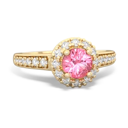 Lab Pink Sapphire Diamond Halo 14K Yellow Gold ring R5370