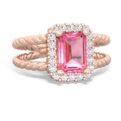 Lab Pink Sapphire Rope Split Band 14K Rose Gold ring R2628