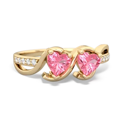 Lab Pink Sapphire Side By Side 14K Yellow Gold ring R3090