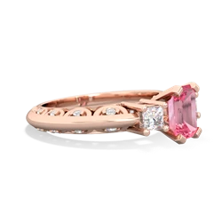 Lab Pink Sapphire Art Deco Diamond 7X5 Emerald-Cut Engagement 14K Rose Gold ring R20017EM