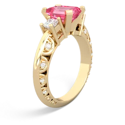 Lab Pink Sapphire Art Deco Diamond 8X6 Emerald-Cut Engagement 14K Yellow Gold ring R20018EM