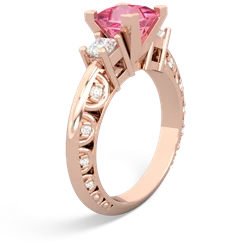 Lab Pink Sapphire Art Deco Diamond Engagement 6Mm Princess 14K Rose Gold ring R2001