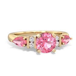 Lab Pink Sapphire 6Mm Round Eternal Embrace Engagement 14K Yellow Gold ring R2005