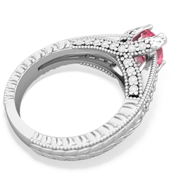 Lab Pink Sapphire Antique Style Milgrain Diamond 14K White Gold ring R2028