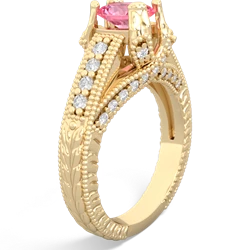 Lab Pink Sapphire Antique Style Milgrain Diamond 14K Yellow Gold ring R2028