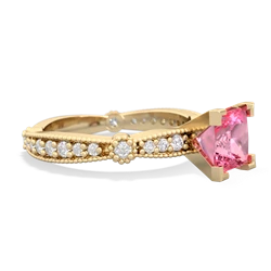 Lab Pink Sapphire Sparkling Tiara 6Mm Princess 14K Yellow Gold ring R26296SQ