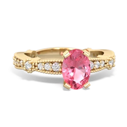 Lab Pink Sapphire Sparkling Tiara 7X5mm Oval 14K Yellow Gold ring R26297VL